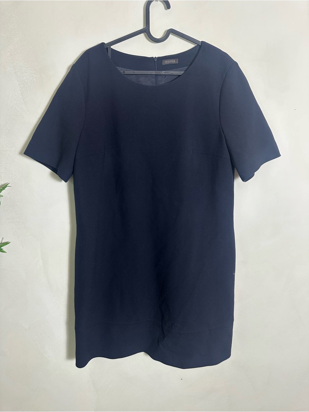 Peserico Navy Short-Sleeve Mini Dress Size 50 Made In Italy